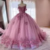NEU Pink Quinceanera Kleider 3D Applices Perlen -Pinse Schatz handgefertigtes Blumenkugelkleider Vestidos de 15 Anos