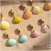 Hoop Huggie hecho a mano Colorf Shell Dangle Earring Bohemia Gold Irregar Sea Earrings para mujeres Girl Lady Summer Holiday Jewelry Gift Dhuia