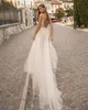 Berta 2023 plage Split robes de mariée col en V dentelle appliqué dos nu Robe de mariée sans manches balayage Train Robe de mariée