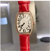 AAA Ladies Bekijk kwartsbeweging 31x43mm FM Modellen serie wijnvat type luxe multi-kleuren kalfsleer modehorloge