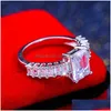 Anillos de banda Moda Cuadrado Zircon Cz Anillo Blanco Cúbico Dedo Compromiso Ajuste 6 a 10 Para Mujeres Joyería Fiesta Regalo Entrega Dhnhm