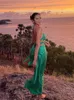 New Halter Sleeveless Satin Maxi Dress Fashion Beach Vacation Holiday Outfit Green Trafza Summer Dress Women 2022