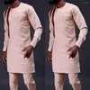 Survêtements pour hommes Hommes Dashiki Ensemble complet Costumes Couleur unie Tendance de la mode Vêtements Chemise à manches longues Pantalon 2 pièces Outfit Party Wedding Male