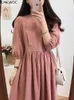 Abiti di lino di cotone Abiti Vendite calde Sweet Girls Woman Casual Vestidos Korean Chic Rosa Vintage Long Dress