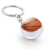 Keychains Men's Football Keychain Double sided Glass Ball Keyring Volleyball Basketball Tennis Pendant Sports enthusiast Souvenirs G230526