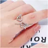 Wedding Rings Angel Wings Ring Cute Design Crystal Open For Elegant Girls Women Jewelry Gift Drop Delivery Dhwnr