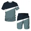 Ensemble T-shirt et short surdimensionné à col rond pour hommes, costume 2 pièces à la mode, impression 3D, sport décontracté, survêtement à séchage rapide