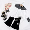 Clothing Sets Spring Autumn Kids Clothes Girls Korean Version Black And White Patchwork Striped Bell-bottom Trousers Two Piece Set