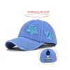 Boll Cap S Washed Cotton Baseball Cap Glitter Star Embroidery Vintage Estruerad Messy High Bun Tail Hole Trucker Hat 230525