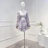 Casual Dresses Purple Floral Print Mini Dress Arrival Unique Design 2023 Spring Summer Cut Out Waist Belt Tiered Swing One-pieces For Party