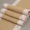 50Pcs 30X275cm Jute Lace Border Table Runners with 2 Side White Lace for Wedding Birthday Party, Hotel, Restaurant Decorates