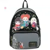 INS Fashion Kawaii Cartoon Print Pu Leather Backpack Girl Boy Double Shoulder Stationery Bags Big Capacity Birthday Gift