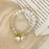 Charm Bracelets Orchid Bell Pendant Bracelet Bangle Love Bow Green Natural Stone Bead Sweet Gentle Girl Women Jewelry Accessories