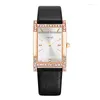 Wristwatches Fashion Ladies Wrist Watch Casual Vintage Square Leather Quartz Clock Diamond For Women 2023 Watches Elegant
