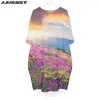 Casual Dresses Jumeast Women 3D Batwing Pocket Dress Plus Size Overdimensionerad landskapslandskap Streetwear Pullover Summer Kirt Nightdress