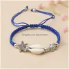 Очарование браслетов Boho Shell Bracelet Ручной пляж Регулируемая морская черепаха красная веревка