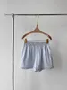 Designer de salon de sommeil pour femmes 2023 printemps/été nouveau frais paresseux crêpe de Chine soie rayure avant court dos longue chemise Shorts ensemble 6YAQ