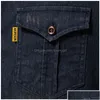 Mens T-Shirts Tshirts Aiopeson Brand Elastic Cotton Denim Shirt Men Long Sleeve Quality Cowboy Shirts For Casual Slim Fit Dhko1