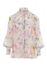 Women's Blouses 2023 Spring Orchid Button Flower Butterfly Printed Silk Blouse