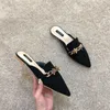 Nxy tofflor varumärkesdesigner skor kvinna broder floral metallkedjor sandaler damer stängda tå flip flops lägenheter låga klackar glider 230511