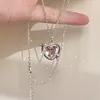 Collier tour de cou Goth coeur de pêche colliers en cristal rose pour femmes tour de cou doux Cool clavicule chaîne esthétique accessoires coréens