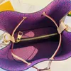 패션 버킷 가방 여성 핸드백 지갑 드로링 토트 크로스 바디 백 가죽 손잡이 오래된 꽃 편지 황금 하드웨어 호박 패턴