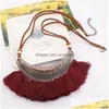 Chokers Leather Tassel Necklace Big Crescent Bohemia Long Choker Statement For Women Design Boho Vintage Wholesale Drop Delivery Jew Dhbjn