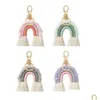 Keychains Lanyards Plush Rainbow Keychain Hand Woven Diy Fashion Accessories Bag Decoration Pendant Keyring Drop Delivery Dhmlj