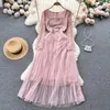 Sıradan elbiseler moda ünlü kare boyun uzun kollu elbise kadınlar için bahar yaz dantel kancalı çiçek partisi zarif vestidos k094
