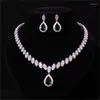 Necklace Earrings Set Grand Water Drop Zircon Bridal Red Gem Wedding Dress Accessories Banquet Jewelry