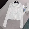 Women's Blouses J GIRLS 2023 Autumn Long Sleeve V Neck Pearls Buttons Lace Ruffles Embroidery Floral White Sexy Mesh Slim Shirt Women GG076
