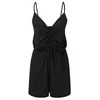 Macacões femininos Rompers Casual Color Solid Color V Sling Sleesesess Sleenstring High Cient e para mulheres