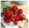 Flores decorativas Rosa Estilo europeo Cored 3 Peonía Flor de simulación Rojo Decoración para el hogar Decoración de la boda