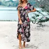 Casual Kleider Frauen Kleid 2023 Sommer Mode V-ausschnitt Druck Blume Robe Taille Rückzug