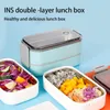 Geschirr-Sets, tragbar, Edelstahl, PP, Lunchbox, Aufbewahrungsbehälter, Schule, Bento-Boxen für Outdoor-Zubehör, weiße Doppelschicht