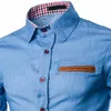 Tactique Business Denim Shirt Hommes Casual Jeans Robe Chemise Camisa Social Masculina