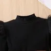 Наборы одежды FOCUSNORM 1-6Y FADAY OWUNM OWND KIDS GIRDS Одежда 2PCS Turtlenck меховой рукав сплошные ночные пуловерные топы PU кожаные юбки