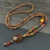 Pendant Necklaces Unisex Handmade Necklace Nepal Buddhist Mala Wood Beads & Ethnic Fish Horn Long Statement Men Women's Jewelry