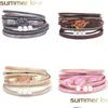 Outras pulseiras feitas à mão Bracelete de couro mtilayer drruzy stone stone wrap wrap magnetic buckle pulistlet jóias de férias dhg5u