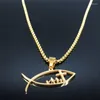 Pendant Necklaces Fish Cross Family Stainless Steel Long Necklace Women/Men Gold Color Pendants Jewelry Cadenas Para Hombre N1048