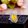 Cluster Rings 925 Silver Vintage Ring Engagement Semi Mount Setting Art Deco Fit 10.9x13.7mm Oval Cabochon Amber Lapis Lazuli Unisex