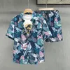 Tracksuits voor heren strandkleding Men 2 -delige set Hawaiiaanse shirts shorts voor zomerse casual kleding 2023 merk bloemen gedrukt