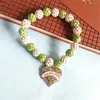 Charm Bracelets Custom Design White Green Disco Ball Crystal Beads Heart Inlay Sticker Greek Letters Iota Phi Lambda Bracelet Elastic For