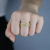 Clusterringen 925 Sterling Silver Iced Out Bling Cz Bamboo Eeuwigheid Band Ring Goud Geglede Vintage Moderne Women Stacking Finger