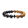 Brin Hommes Perles En Bois Naturel Croix Bracelets Onyx Méditation Prière Perle Bracelet Femmes En Bois Yoga Bijoux Homme