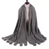 Écharpes Hiver Cachemire Laine Pashmina Écharpe Silencieux Femme Automne Châle Avec Vraie Fourrure Pompon Gland