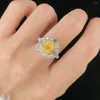 Cluster Rings 2.016ct Yellow Diamonds Gold Wedding Engagement Female For Women Fine