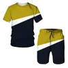 Übergroßes O-Ausschnitt-T-Shirt-Shorts-Set für Herren, modischer 2-teiliger Sportanzug, 3D-Druck, lässige, schnell trocknende Sport-Trainingskleidung