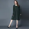 Vestidos casuais vestido de suéter feminino roupas de outono 2023 plus size 6xl verde malha suéteres de manga longa vestido kj477