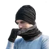 Hoeden sjaals handschoenen sets 3 pc's mannen vrouwen winter fleece beanie hoed sjaal touchscreen set dik gebreide warm gebreide wanten nek warmer